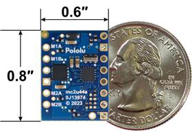Motoron M2U550 Dual Serial Motor Controller, bottom view with dimensions.