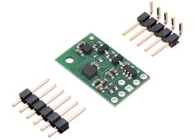 MinIMU-9 v6 gyro, accelerometer, and compass, with included optional headers.