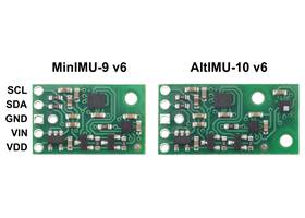 Side-by-side comparison of the MinIMU-9 v6 with the AltIMU-10 v6.