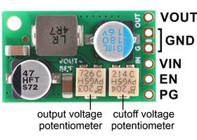 4.2-15V, 3A Fine-Adjust Step-Down Voltage Regulator w/ Adjustable Low-Voltage Cutoff D30V30MASCMA labeled pinout.