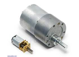 37D mm Metal Gearmotor next to a Micro Metal Gearmotor for size comparison.