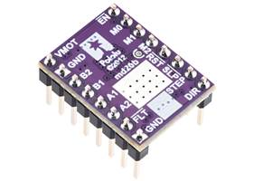 TB67S581FNG Stepper Motor Driver Carrier with soldered header pins, silk screen side up (note: installing header pins this way can limit the range of motion of the current limit trimpot, so make sure to set the current limit before installing pi