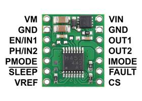 Pinout of the TB67H453FNG Single Brushed DC Motor Driver Carrier.