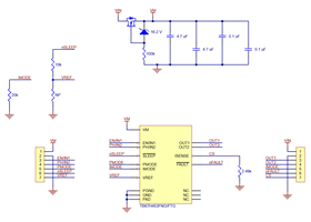 Schematic diagram of the TB67H453FNG/FTG Single Brushed DC Motor Driver Carrier.