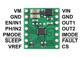 Pinout of the TB67H453FTG (QFN) Single Brushed DC Motor Driver Carrier.