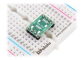 Pololu I²C Isolator, ISO1640, on a breadboard (version without connectors shown, headers not included).