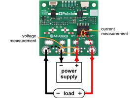 Typical wiring diagram for the ACS37800KMACTR-030B3-I2C Power Monitor Carrier.