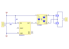 Schematic diagram for the Pololu Isolated Solid State Relay/Switch, SPST.