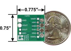 Pololu Power ORing Ideal Diode Pair, 4-60V, 6A, bottom view with dimensions and US quarter for size reference.