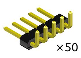 0.100″ (2.54 mm) Breakaway Male Header: 1x5-Pin, Right Angle, Black, 50-Pack.