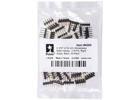 0.100″ (2.54 mm) Breakaway Male Header: 1x5-Pin, Right Angle, Black, 50-Pack. (1)