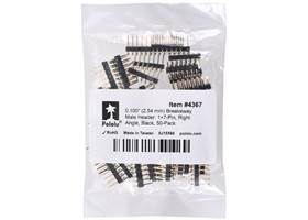 0.100″ (2.54 mm) Breakaway Male Header: 1x7-Pin, Right Angle, Black, 50-Pack. (1)