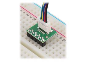 Breakout for JST SH-Style Connector, 5-Pin Male Top-Entry in a breadboard.