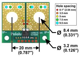 ACS37030 Current Sensor Large Carrier basic hole dimensions.