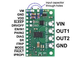 Pinout diagram of the DRV8263H Single Brushed DC Motor Driver Carrier.