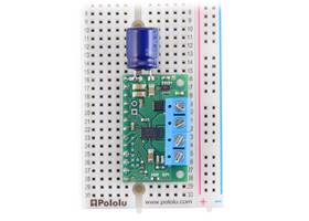 DRV8263H Single Brushed DC Motor Driver Carrier soldered with added input capacitor, 0.1″ headers, and 5mm-pitch terminal blocks (not included). (1)