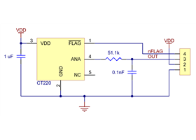 Schematic diagram of the CT220 Contactless Current Sensor Carrier.