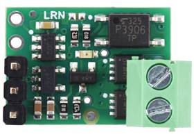 Pololu RC Switch with Isolated Solid State Relay/Switch, SPST, 60V, 6A (Soldered Connectors), top view.
