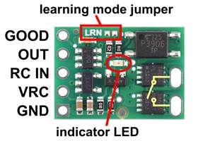 Pinout of the Pololu RC Switch with Isolated Solid State Relay/Switch, SPST.