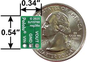 Step-Up Voltage Regulator U3V9Fx, bottom view with dimensions.