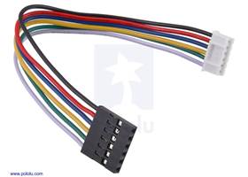 JST PH-Style Cable with Female Pins for 0.1&quot; Housings, 6-Pin, 12cm with a 1&#215;6-pin crimp connector housing added.