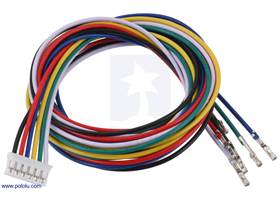 JST PH-Style Cable with Female Pins for 0.1&quot; Housings, 6-Pin, 75cm.