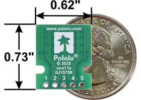 Breakout for JST PH-Style Connector, 5-Pin, bottom view with US quarter for size reference.