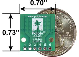 Breakout for JST PH-Style Connector, 6-Pin, bottom view with US quarter for size reference.