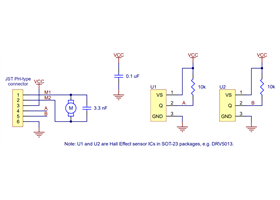 Schematic diagram of the Magnetic Encoder Kit with Top- or Side-Entry Connectors for 20D&nbsp;mm Metal Gearmotors.