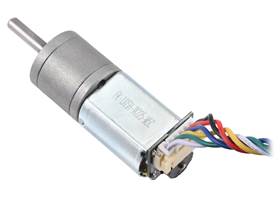 Magnetic Encoder with Side-Entry Connector assembled on a 20D mm Metal Gearmotor with Extended Motor Shaft (JST PH cable not included).