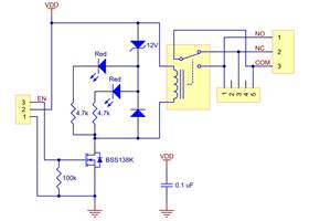 Schematic diagram for the Pololu basic SPDT relay carriers.