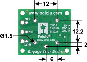 Dimensions (in mm) of &#8220;sugar cube&#8221; relay footprint on the Pololu basic SPDT relay carrier.