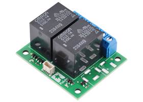Pololu Basic 2-Channel SPDT Relay Carrier with 5VDC Relays, Terminal Blocks, and JST SH-Style Top-Entry Connector.