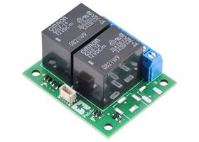 Pololu Basic 2-Channel SPDT Relay Carrier with 12VDC Relays, Terminal Blocks, and JST SH-Style Top-Entry Connector.