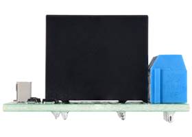 Side view of the Pololu Basic 2-Channel SPDT Relay Carrier with Relays, Terminal Blocks, and JST SH-Style Top-Entry Connector.