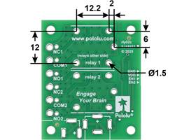 Dimensions (in mm) of &#8220;sugar cube&#8221; relay footprint on the Pololu basic 2-channel SPDT relay carrier.