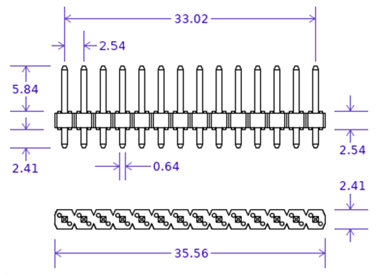 Straight Header - Male, Gold Plating (PTH, 0.1in., 14-Pin) (3)