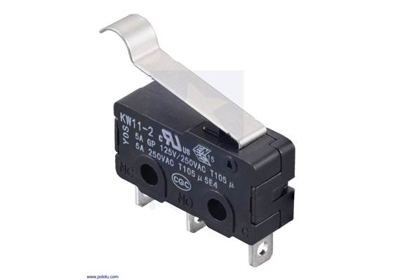 Snap-Action Switch with 18.5mm Bump Lever: 3-Pin, SPDT, 5A.