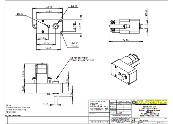 Solarbotics GM8 gearmotor dimensions (in mm).