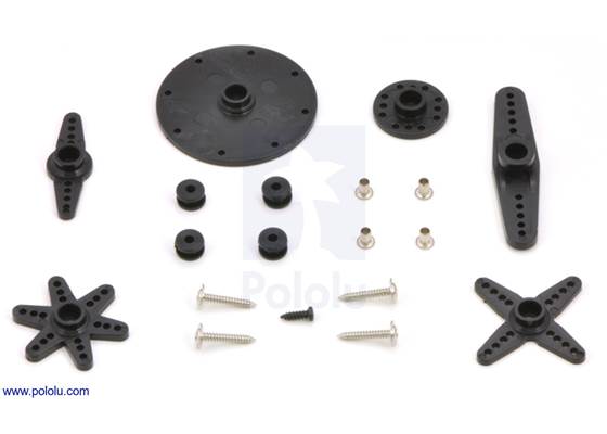An example of hardware included with the SpringRC SM-S4303R continuous rotation servo.  Actual hardware might vary.