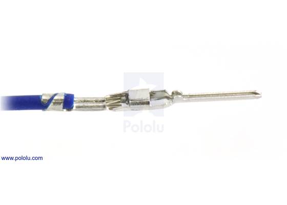 Male crimp pin for 0.1&quot; housings crimped onto a wire.