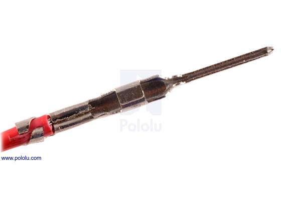 Correctly crimped 0.1&quot; housing crimp pin using the wider (0.1-1.0&nbsp;mm²) crimping tool (product #1928).