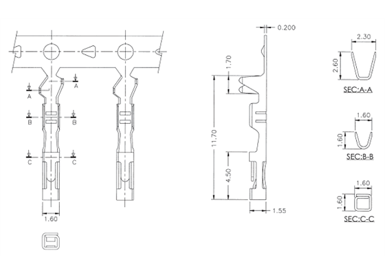 Dimensions (in mm) of female crimp pins for 0.1&quot; housings.