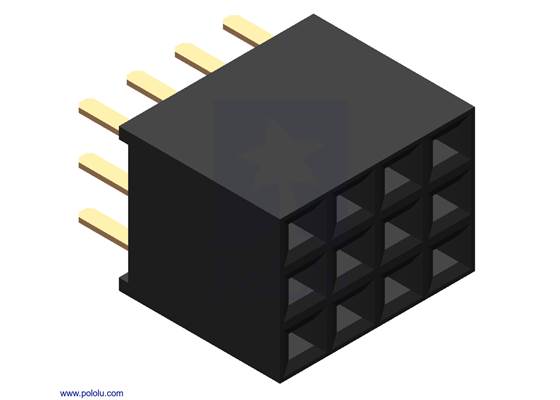 0.100" (2.54 mm) Female Header: 3×4-Pin, Straight