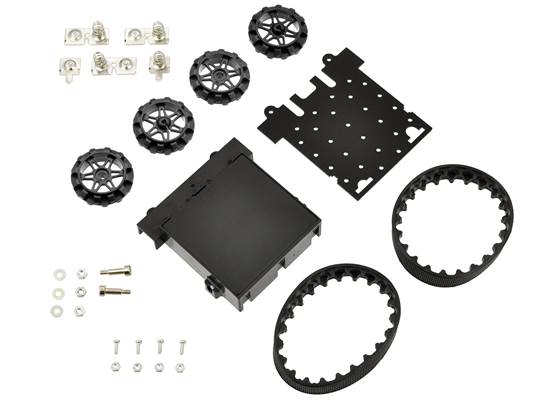 Pololu Zumo chassis kit components.
