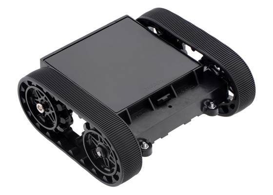 Pololu Zumo chassis kit, assembled bottom view (shown with motors, which are available separately).