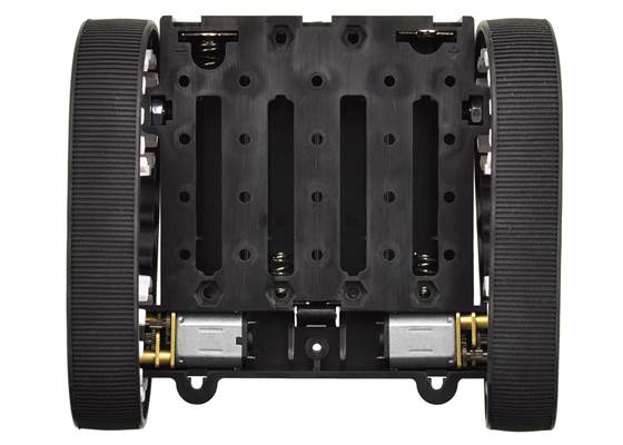 Pololu Zumo chassis, assembled top view without acrylic plate, shown with motors (not included).