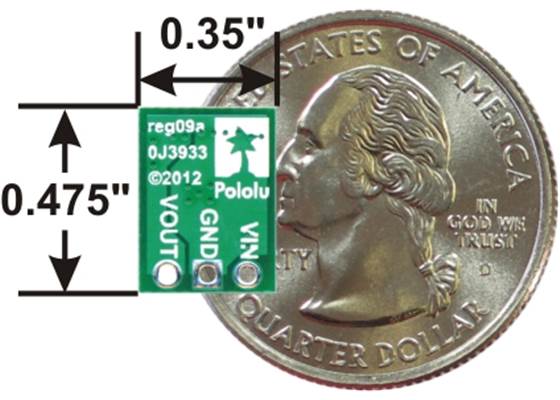 Pololu step-up/step-down voltage regulator S7V7F5, bottom view with dimensions.