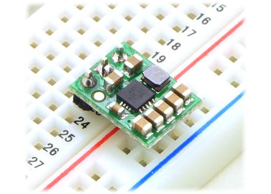 Pololu step-up/step-down voltage regulator S7V7F5 in a breadboard.