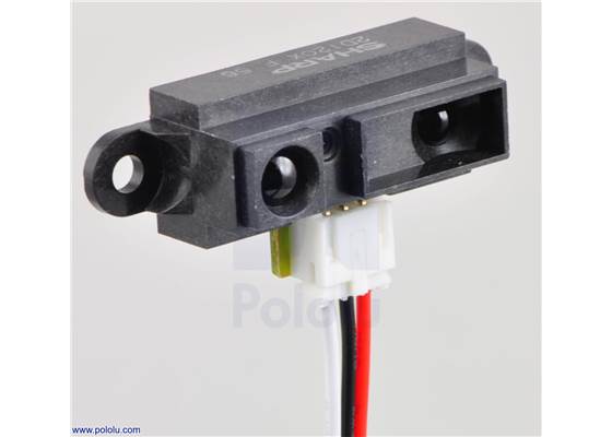 3-pin JST PH-style cable connected to a Sharp analog distance sensor.